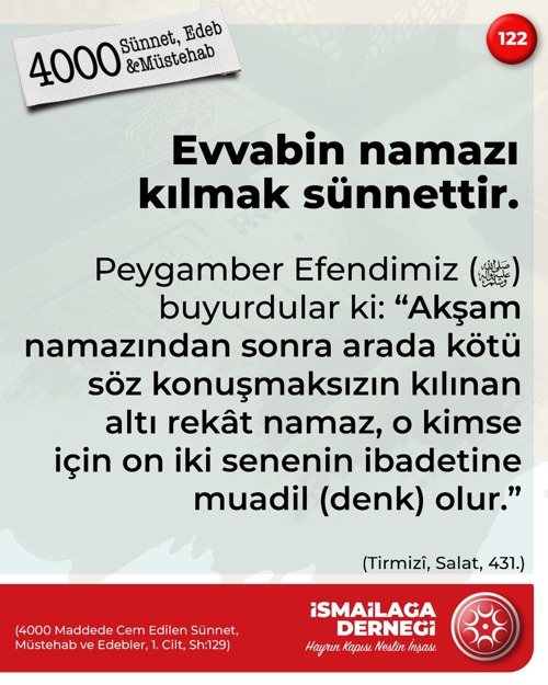 Peygamber Efendimiz buyurdular ki, Evvabin namazı, Hadis-i şerif, Namaz, Peygamber Sözü