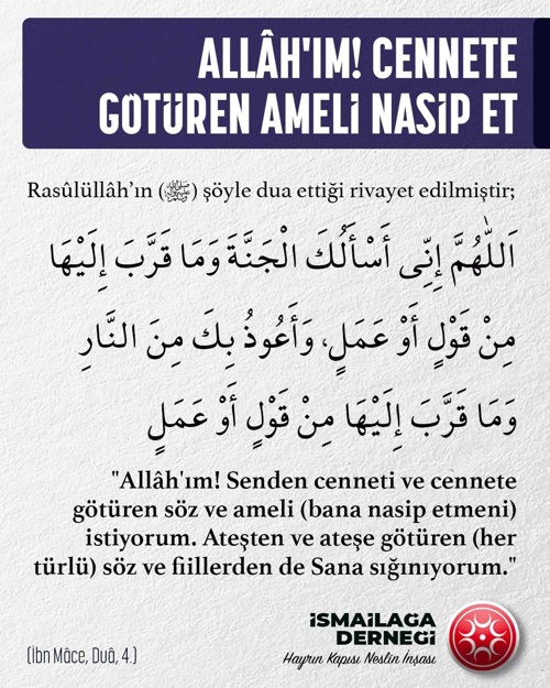 Rasülüllâh, dua, cennet, salih amel